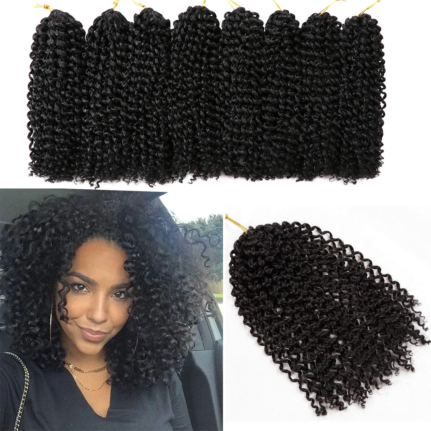 10 Inch Short Passion Twist Hair 8 Bundles Marlybob Kinky Curly Crochet Hair for Black Women Jerry Curly Braiding Hair (8Bundles10 Inch, 1b#)