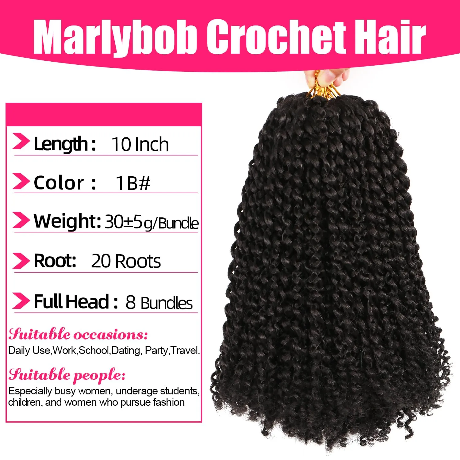 10 Inch Short Passion Twist Hair 8 Bundles Marlybob Kinky Curly Crochet Hair for Black Women Jerry Curly Braiding Hair (8Bundles10 Inch, 1b#)
