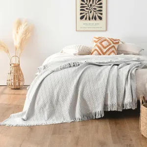 100% Cotton Waffle Blanket with Fringe, Pre-Washed Waffle Weave Blanket for All Season, Lightweight Breathable Soft Cozy Throw Blanket for Couch, Bed, Travel (Light Grey - 66x90 Inches)