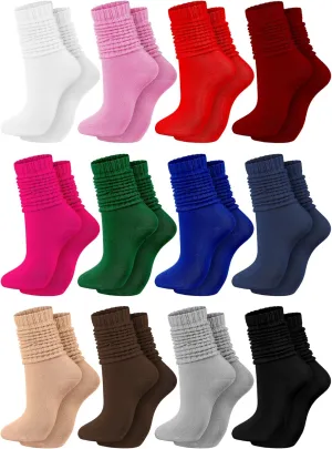 12 Pairs Women Slouch Socks Bulk Cotton Scrunch Stacked Boot Socks for Women Girls