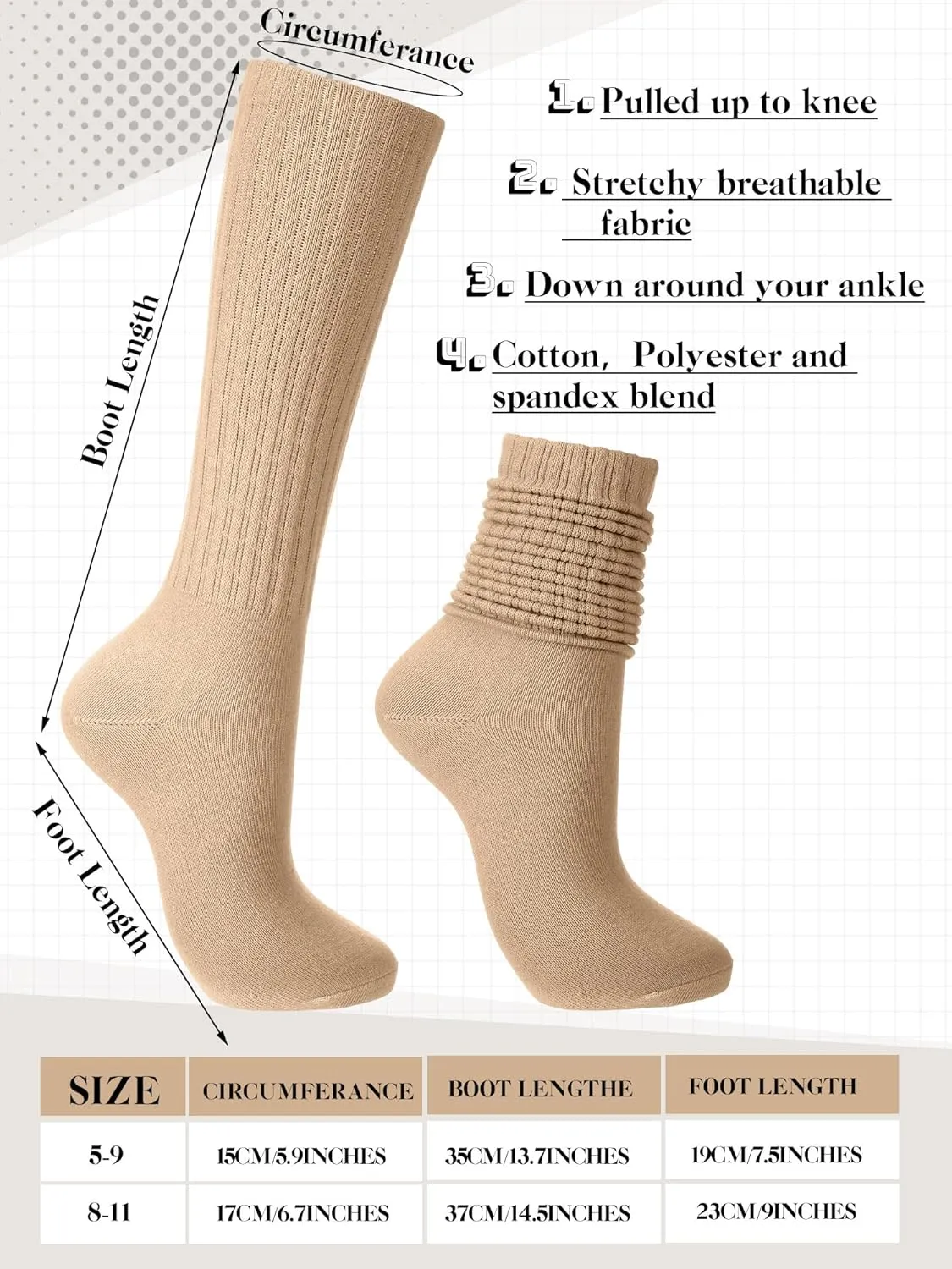 12 Pairs Women Slouch Socks Bulk Cotton Scrunch Stacked Boot Socks for Women Girls