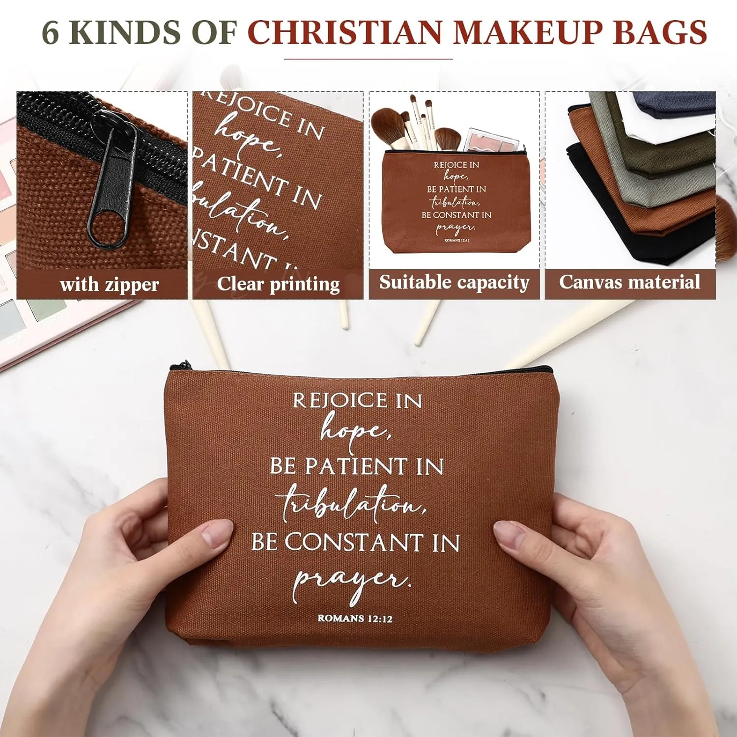 12 Pcs Mother's Day Christian Gift for Women Religious Makeup Bag Bible Verse Lanyard Keychain for Teacher Nurse(Neutral Colors,Inspirational Words)