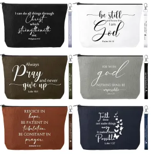 12 Pcs Mother's Day Christian Gift for Women Religious Makeup Bag Bible Verse Lanyard Keychain for Teacher Nurse(Neutral Colors,Inspirational Words)