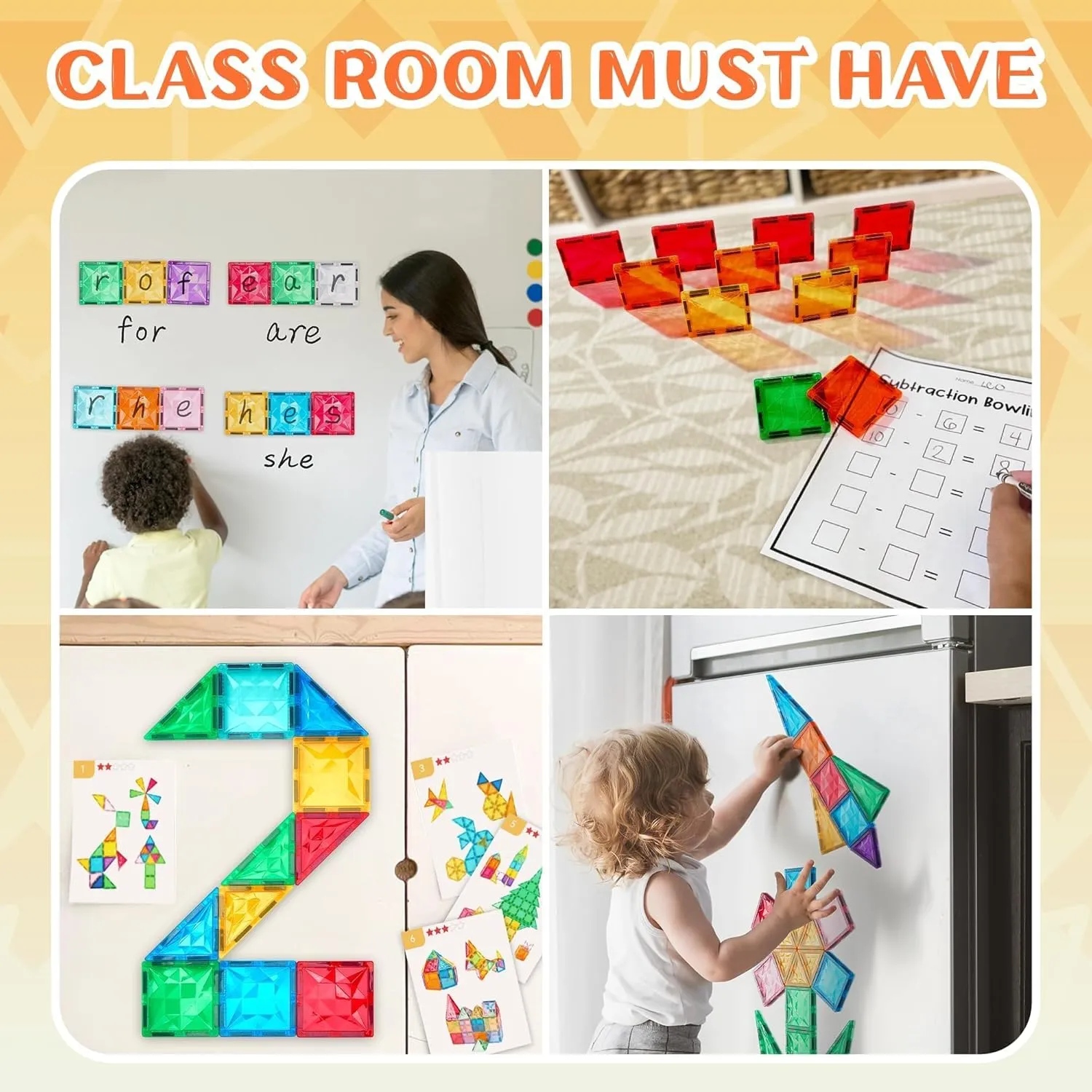 126-Piece Magnetic Tiles Building Blocks Set - STEM Construction Kit with Car Toy Figurines & Stickers, Educational Sensory Toys for Kids Ages 3-8, Creative Gift for Toddlers, Boys & Girls