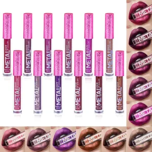 12PCS Long Lasting Metallic Glitter Liquid Lipstick Collection, Shimmer Waterproof Lip Stick Set Pigmented Lip Makeup for Women and Girls