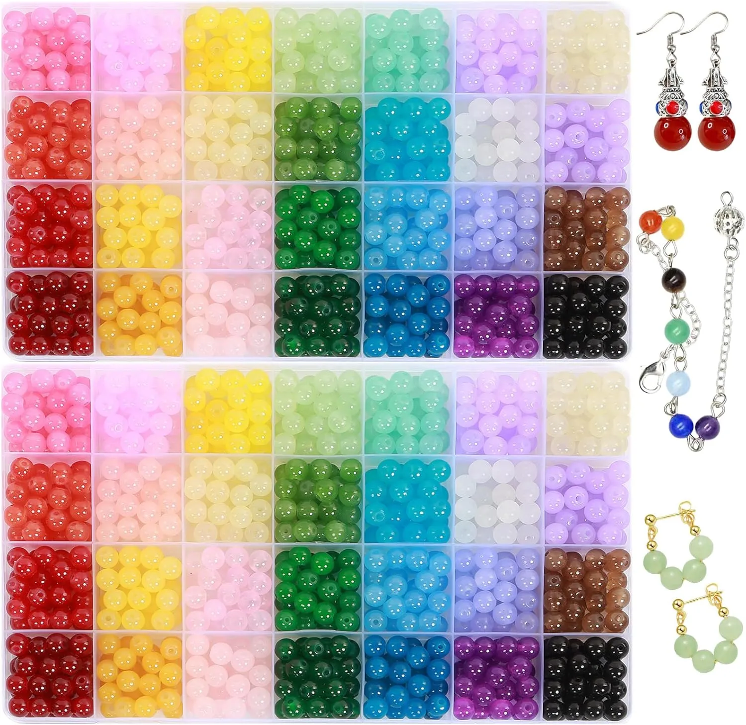1400PCS Glass Beads for Jewelry - 28 Colors, 8mm Crystal Gemstone Beads, 2 Boxes Perfect for Bracelet Making