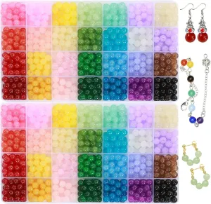 1400PCS Glass Beads for Jewelry - 28 Colors, 8mm Crystal Gemstone Beads, 2 Boxes Perfect for Bracelet Making