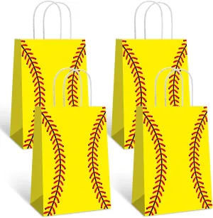 16 PCS Softball Gift Bags Paper Treat Bags Softball Print Goodie Bags for Sports Theme Party Decorations Game Celebration Supplies