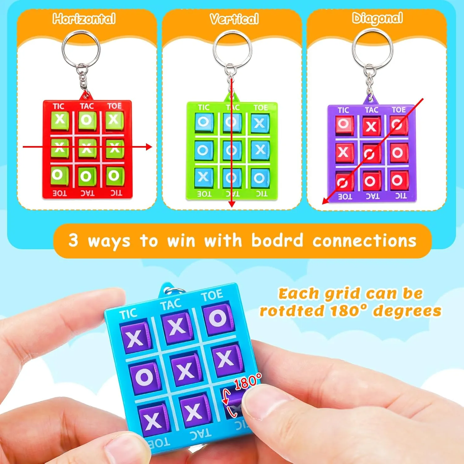 16 Pcs Tic Tac Toe Game Keychain Party Favors for Kids 4-8 8-12 Goodie Bags Stuffers Treasure Chest Prize Box Toys for Kids Classroom School Rewards Party Bags Birthday Return Gift Pinata Fillers Bulk