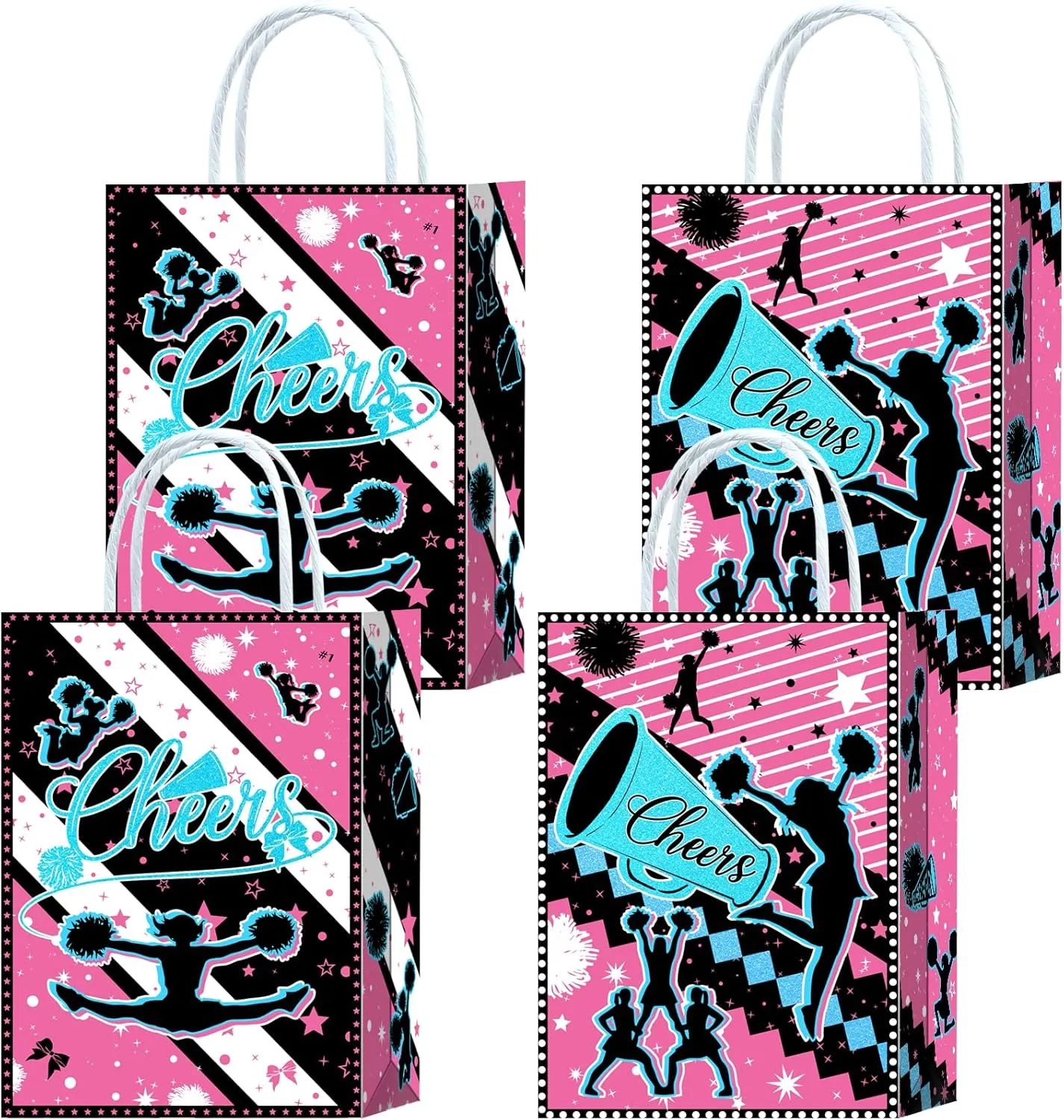 16-Piece Cheerleading Gymnastics Birthday Party Supply - Goodie Bags with Handles for Cheerleader Theme Party Decorations