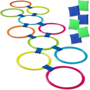 2-In-1Hopscotch & Bean Bag Toss,Combine Hopscotch Rings with Bean Bag Toss Game, Bean Bag Toss Game for Kids,Hopscotch Outdoor Game,Agility Rings,Fun Playground Toys for Boys and Girls