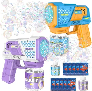 2 Pack Bubble Gun with Lights, Bubble Machine for Kids with 2 Bottles 10 Bags Refill Solution, Bubble Guns for Wedding, Birthday, Parties, Outdoor Toy, Gift, Bubble Guns for Toddlers, Bubble Wand