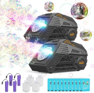 2-Pack Bubble Machine,Automatic Bubble Blower with 4 Rechargeable Batteries 20000  Big Bubbles Per Minute Toys for Kids Summer Outdoor Birthday Wedding Party(Black Black)