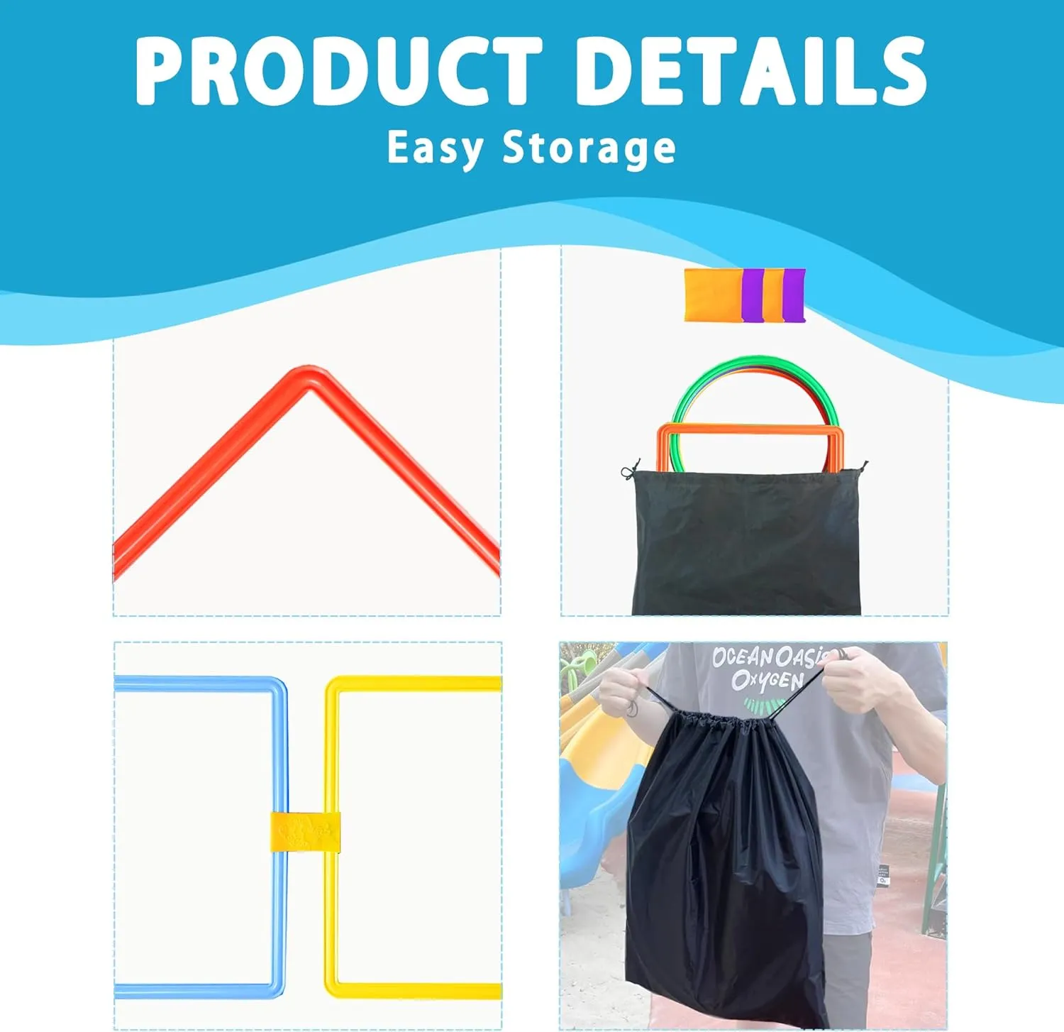 2 Sets Hopscotch Rings & Bean Bag Toss - 15 Inch Indoor/Outdoor Agility Rings (Square, Round) with 4 Beanbags - 20 Pcs Obstacle Course Rings for Kids & Adults