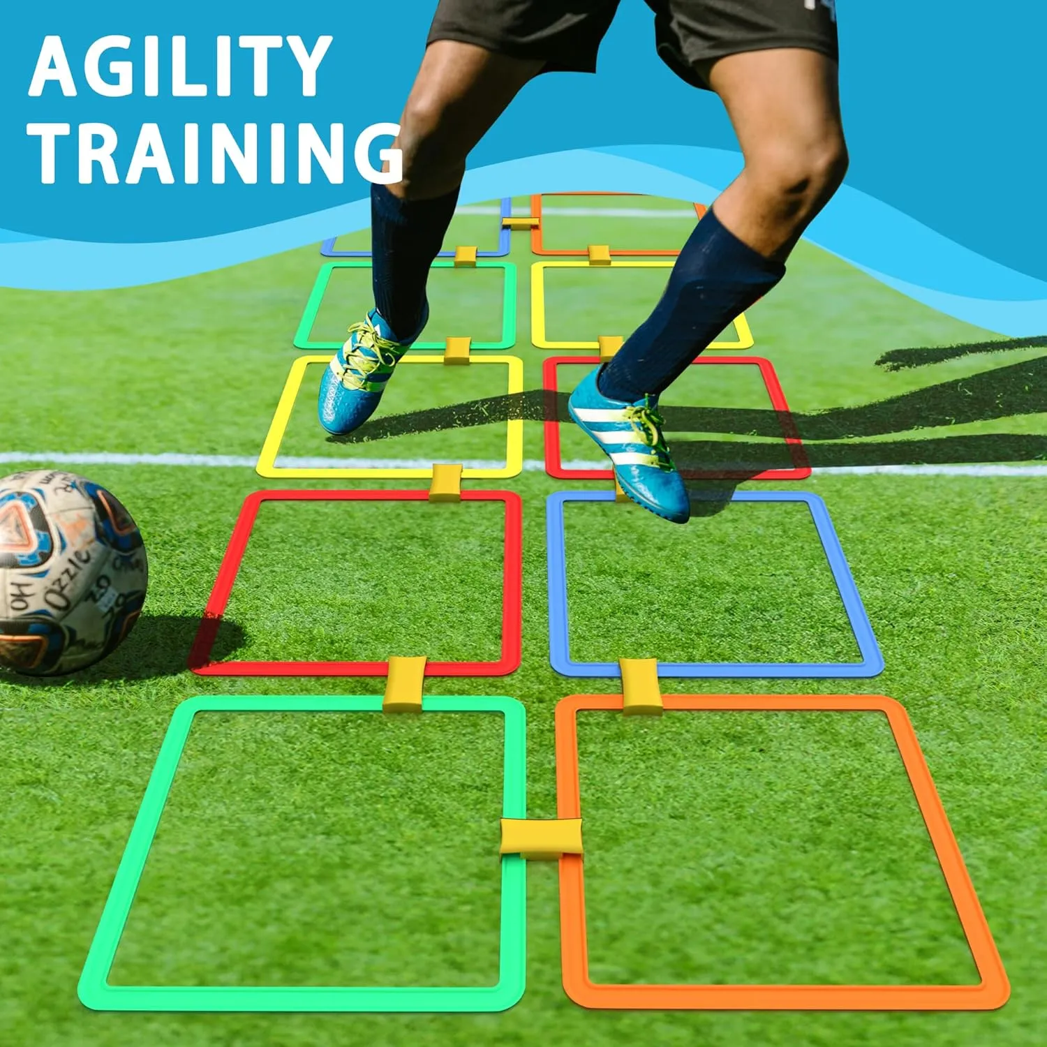 2 Sets Hopscotch Rings & Bean Bag Toss - 15 Inch Indoor/Outdoor Agility Rings (Square, Round) with 4 Beanbags - 20 Pcs Obstacle Course Rings for Kids & Adults