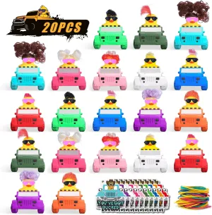 20 Pcs Jeep Ducks for Ducking with Wig,20 Jeep Ducks 20 Jeeps for Car Dashboard Decoration Baby Bath Toy Party Favors Birthdays Gifts