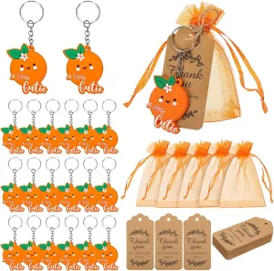 20 Sets Little Cutie Party Favors Include Orange Keychains Thank You Kraft Tags and Orange Organza Bags for Little Cutie Baby Shower Boys Girls Fruit Theme Birthday Party Supplies School Rewards