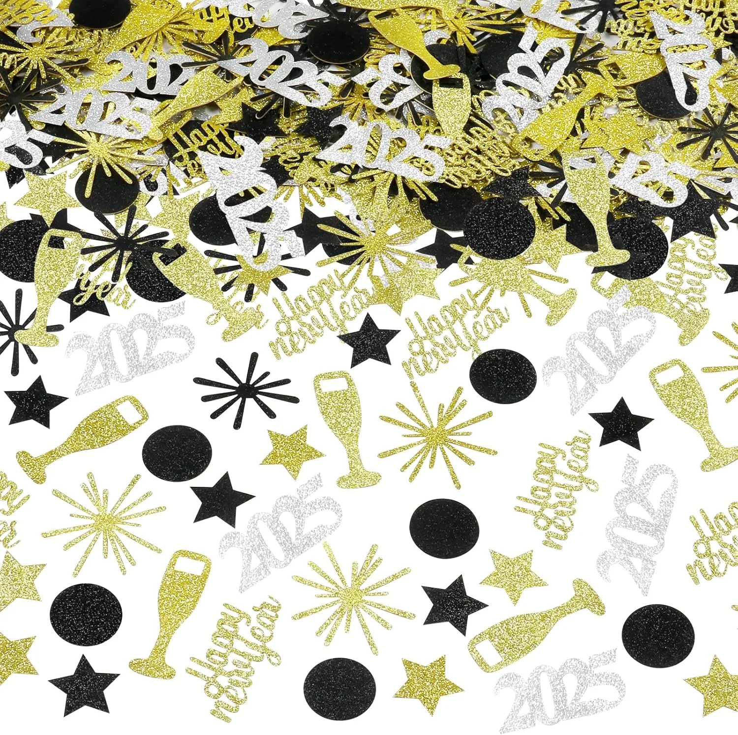 200Pcs Happy New Year Confetti New Years Eve Confetti 2025, New Years Table Confetti 2025 Happy New Year Table Confetti for Happy 2025 New Year Table Decorations