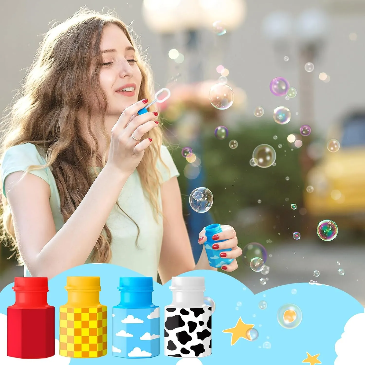 24 Pack Bulk Bubble Wands Cartoon Story Party Favors Toy Theme Birthday Party Supplies Cartoon Theme Birthday Party Goodie Bag Stuffers Supplies Decorations (Hexagon Bottles,Story)