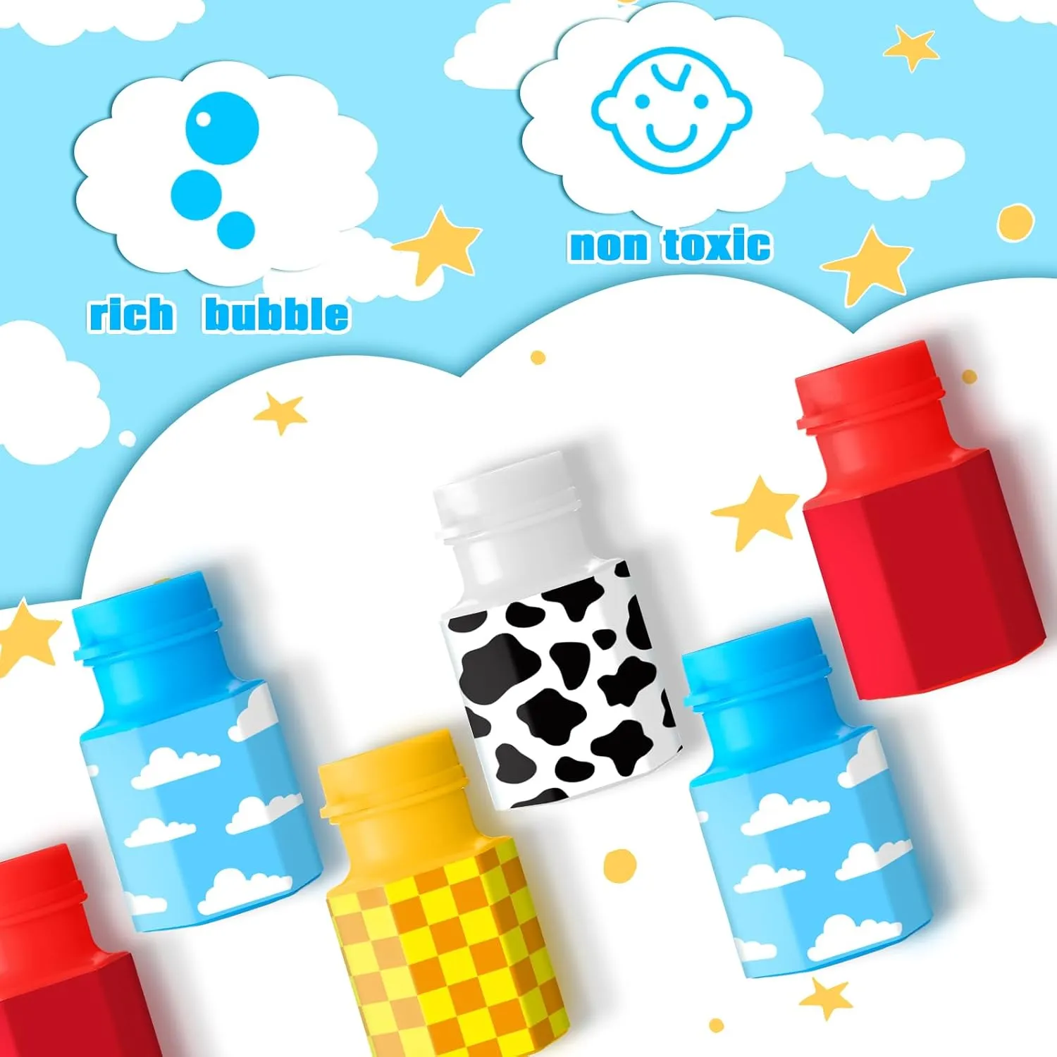 24 Pack Bulk Bubble Wands Cartoon Story Party Favors Toy Theme Birthday Party Supplies Cartoon Theme Birthday Party Goodie Bag Stuffers Supplies Decorations (Hexagon Bottles,Story)