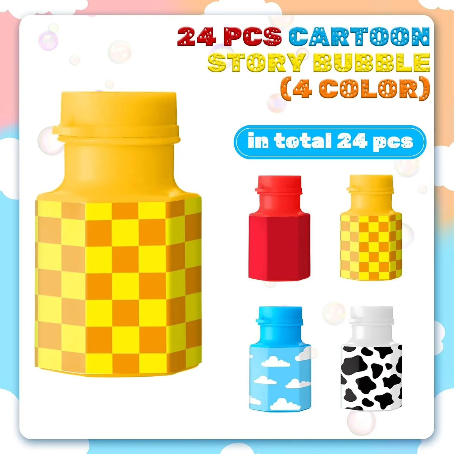 24 Pack Bulk Bubble Wands Cartoon Story Party Favors Toy Theme Birthday Party Supplies Cartoon Theme Birthday Party Goodie Bag Stuffers Supplies Decorations (Hexagon Bottles,Story)