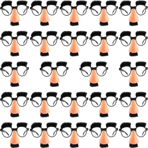 24 Pcs Funny Disguise Glasses with Big Nose Novelty Disguise Eyeglasses with Eyebrows and Mustache for Halloween Cosplay Birthday Party Supplies