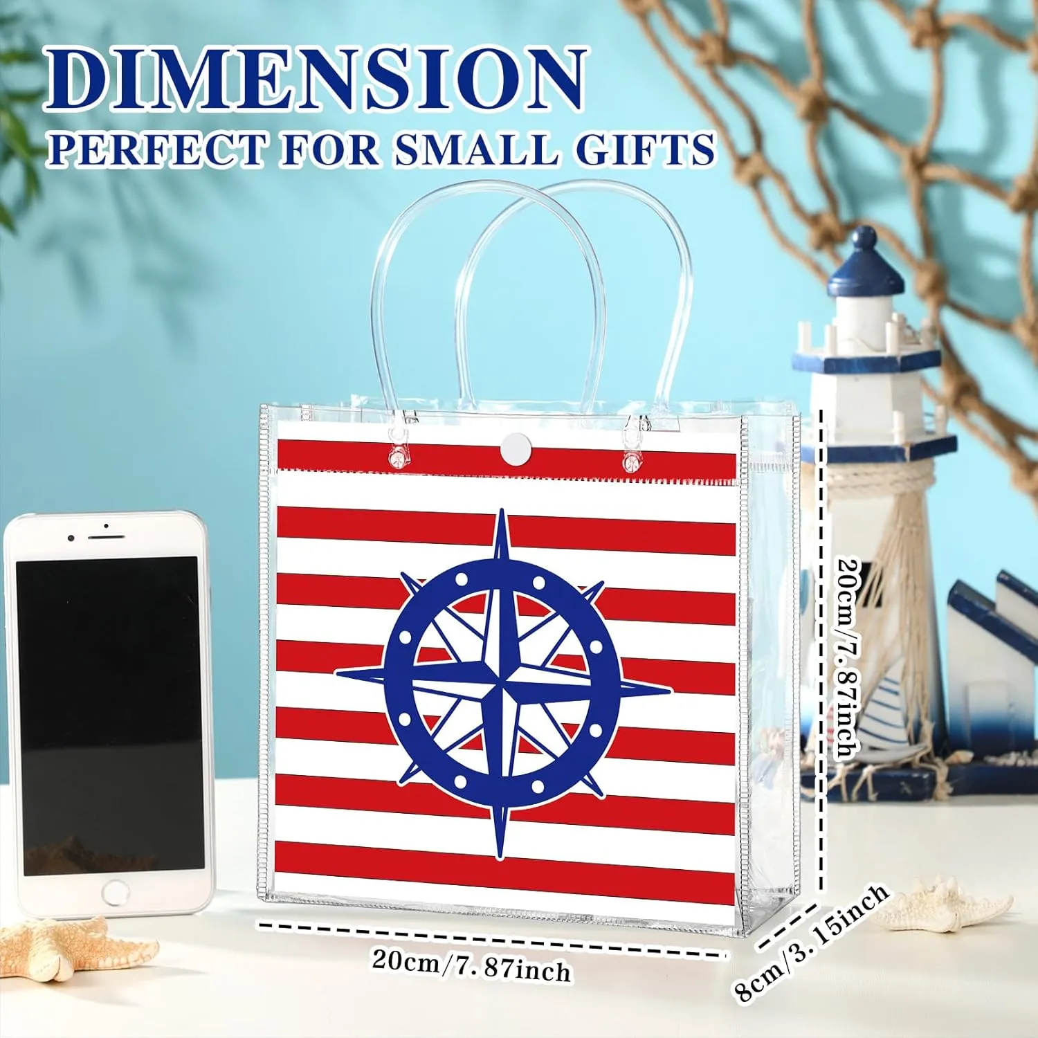 24 Pcs Nautical Party Favor Bags Cruise Clear PVC Gift Bags with Handle for Birthday Party Supplies
