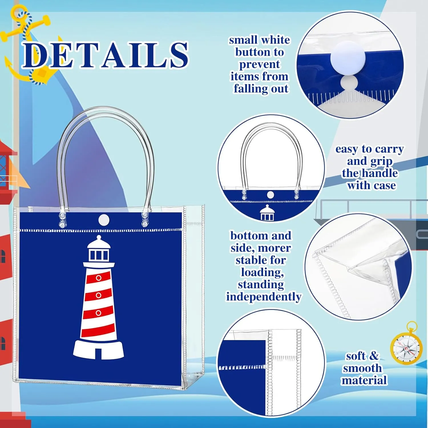 24 Pcs Nautical Party Favor Bags Cruise Clear PVC Gift Bags with Handle for Birthday Party Supplies