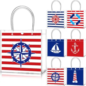 24 Pcs Nautical Party Favor Bags Cruise Clear PVC Gift Bags with Handle for Birthday Party Supplies
