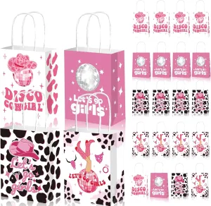 24Pcs Disco Cowgirl Favor Bags Let's Go Girls Gift Bag Last Disco Party Paper Gift Bags for Western Cowgirl Bachelorette Bridal Shower Party Birthday Party Supplies