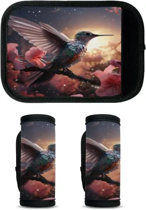 2Pcs Luggage Handle Wrap for Suitcase, Flower Bird Hummingbird Luggage Identifiers Travel Bag Wraps Suitcase Handle Protection Sleeve Cover