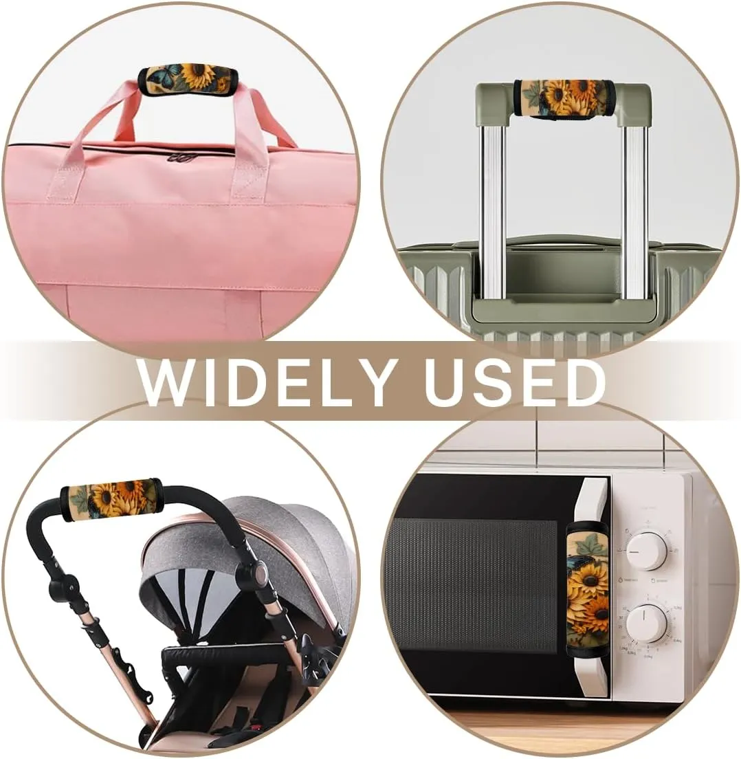 2Pcs Luggage Handle Wrap for Suitcase, Sunflower Butterfly Woodgrain Luggage Identifiers Travel Bag Wraps Suitcase Handle Protection Sleeve Cover