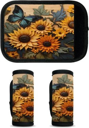 2Pcs Luggage Handle Wrap for Suitcase, Sunflower Butterfly Woodgrain Luggage Identifiers Travel Bag Wraps Suitcase Handle Protection Sleeve Cover