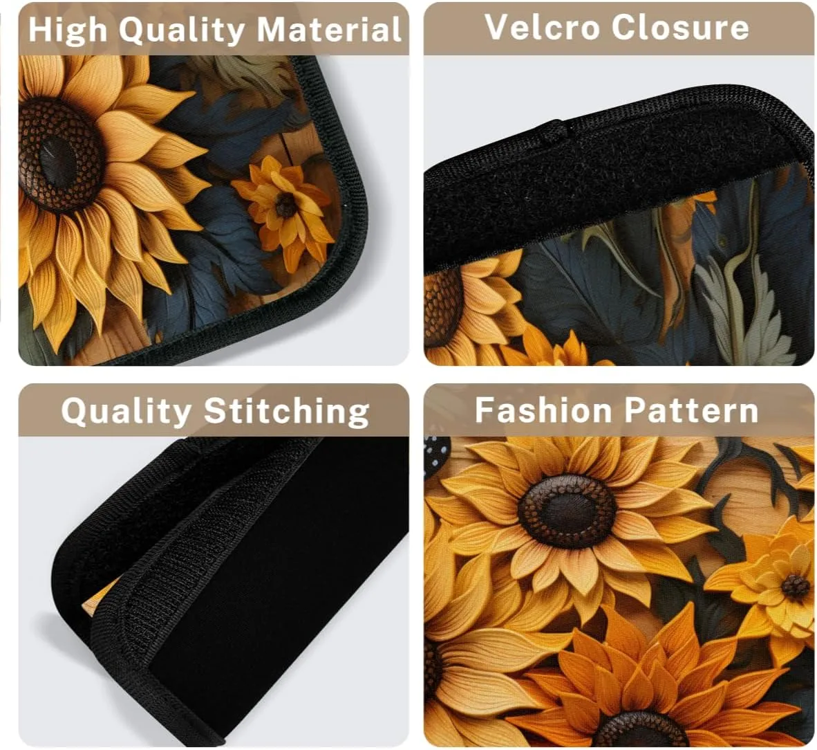 2Pcs Luggage Handle Wrap for Suitcase, Sunflower Butterfly Woodgrain Luggage Identifiers Travel Bag Wraps Suitcase Handle Protection Sleeve Cover