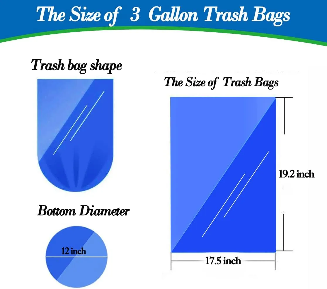 3 Gallon 300pcs Multicolr small Trash Bags Strong Garbage Bags, Bathroom mini Trash Can Bin Liners, Small Plastic Bags for office, waste basket liner, fit 12 Liter,2.6,3,3.2Gal（Multicolr 300）