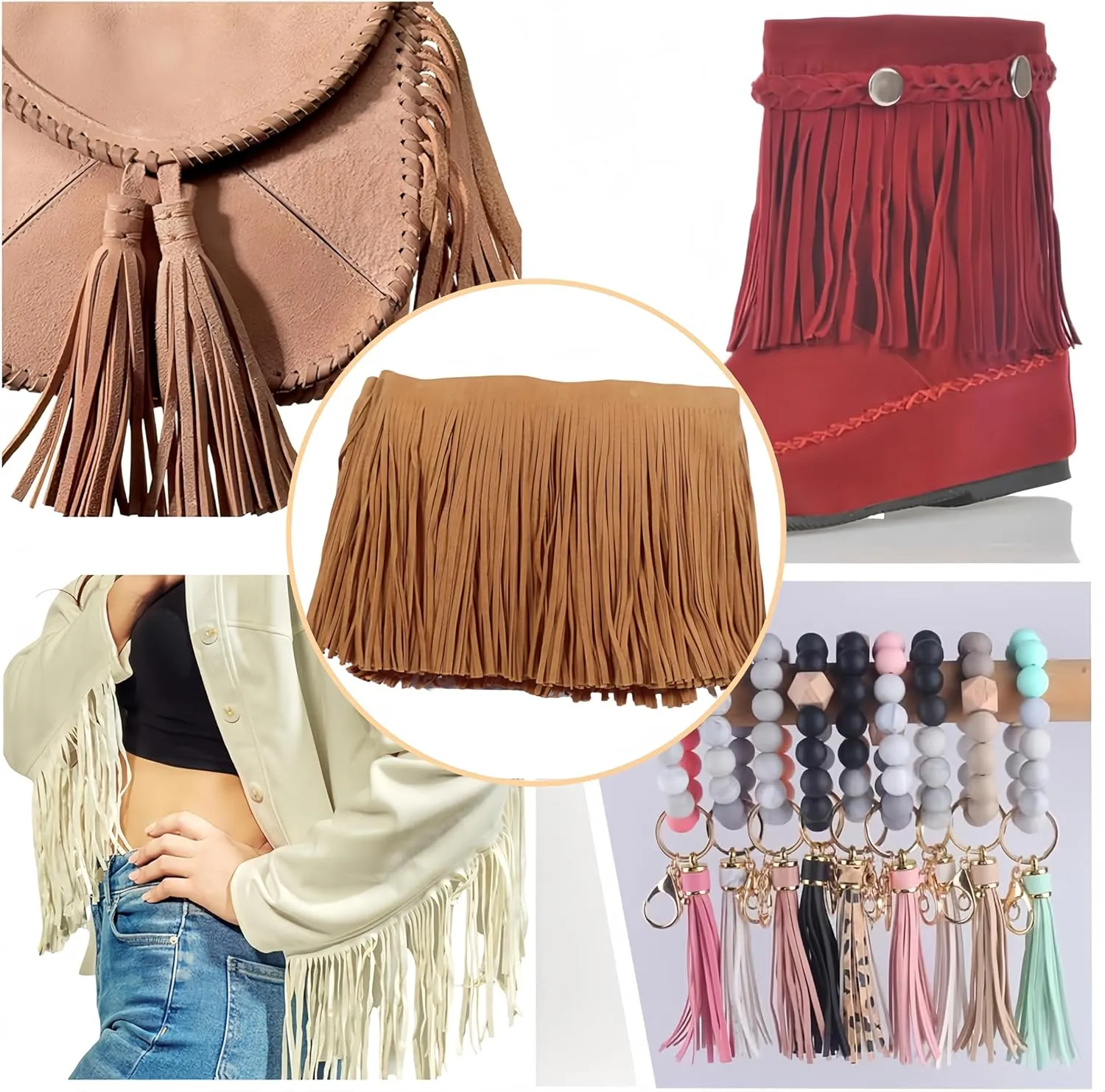 3 Yards 6 Inch Double Side Suede Tassel Fringe Trim, Faux Leather Fringe Trim for DIY Sewing Craft Garment Hem Accessories Handbag Boots Embellishment Decoration (Dark Brown)
