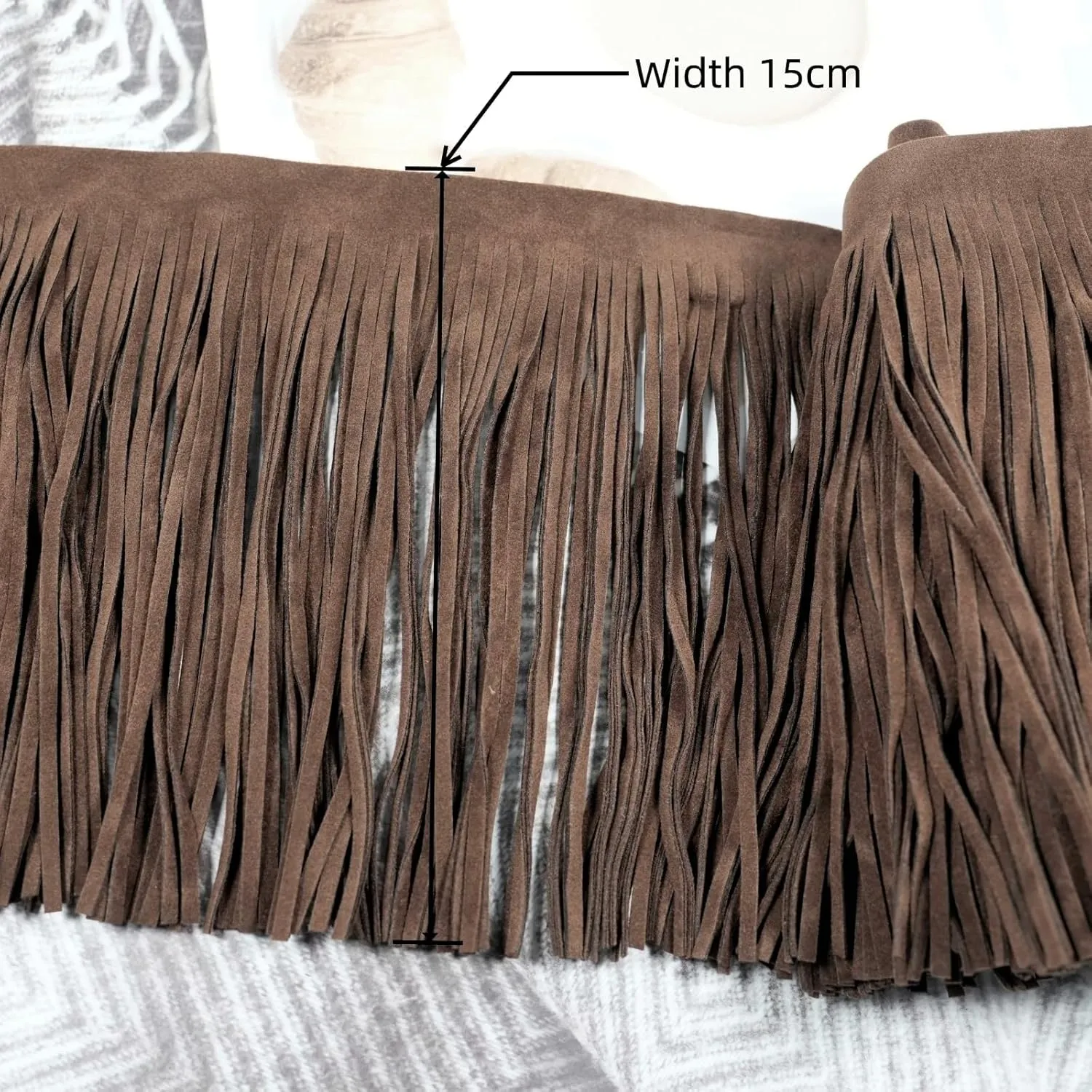 3 Yards 6 Inch Double Side Suede Tassel Fringe Trim, Faux Leather Fringe Trim for DIY Sewing Craft Garment Hem Accessories Handbag Boots Embellishment Decoration (Dark Brown)