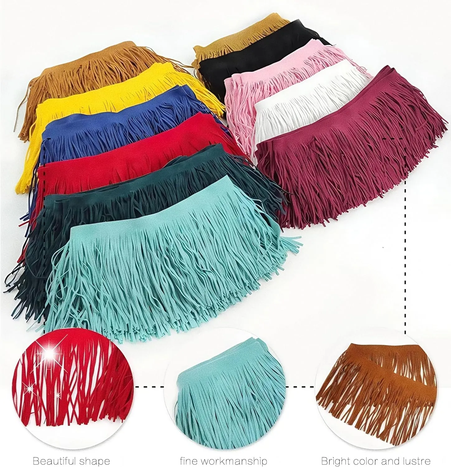 3 Yards 6 Inch Double Side Suede Tassel Fringe Trim, Faux Leather Fringe Trim for DIY Sewing Craft Garment Hem Accessories Handbag Boots Embellishment Decoration (Dark Brown)