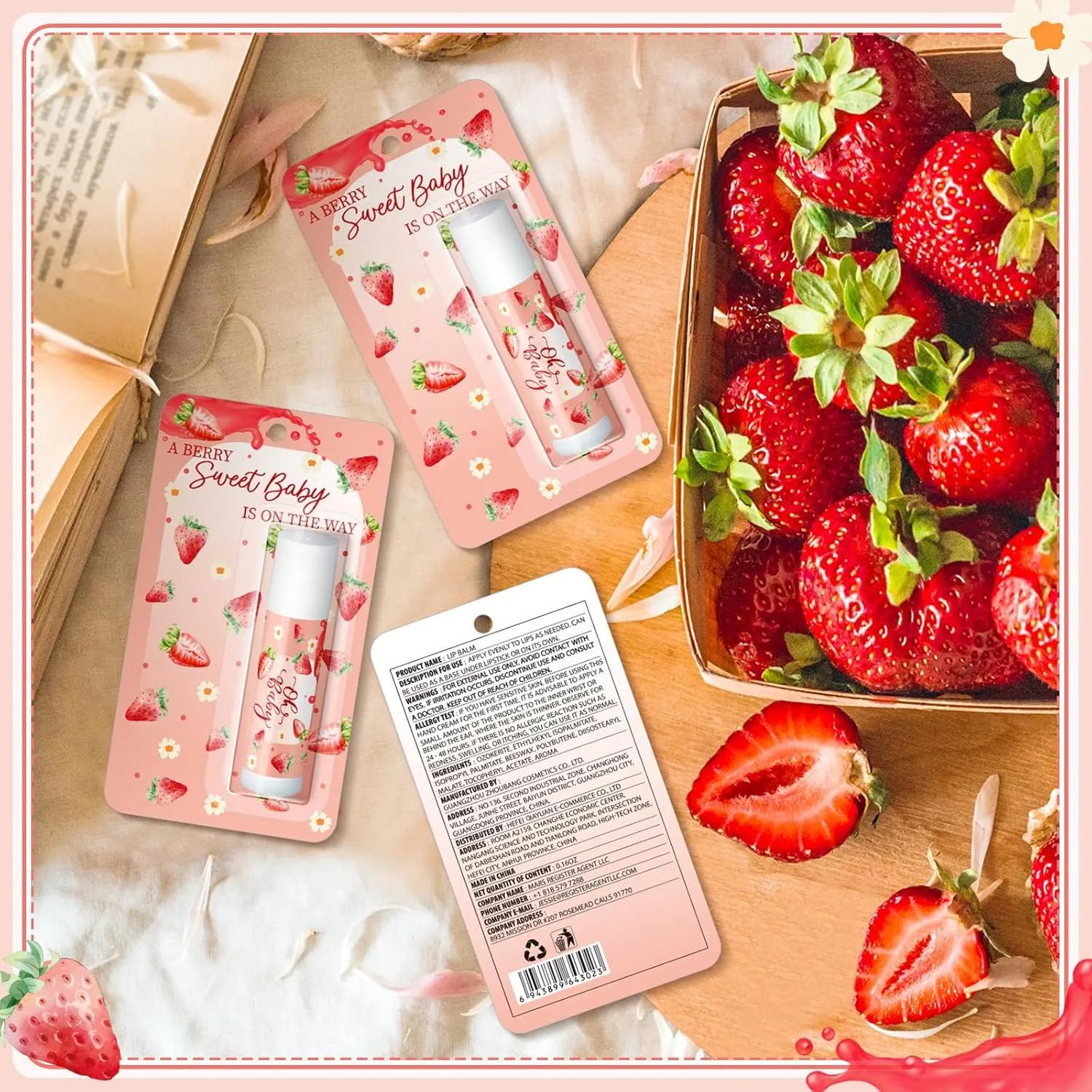 30 Pack a Sweet Strawberry Baby Shower Games Prizes Party Gifts Bulk Lip Balms Favors for Winners Adults Guests Gender Reveal Favors Decorations Baby Shower Souvenirs Gift Bags Stuffers