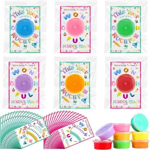 30 Pack Back to School Student Gifts from Teacher Play Modeling Dough with Cards for Students Summer Cards with Clay First Day Classroom Exchange Gifts Party Favors(School Opening)