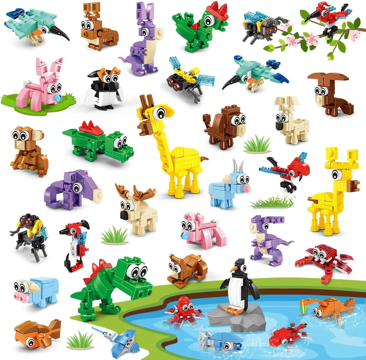 30 Packs Animal Party Favors for Kids, 810 PCS Mini Animal Building Block Toy Set for Goodie Bag Fillers Classroom Prizes Easter Birthday Children's Day for Boys Girls Student Ages 6 