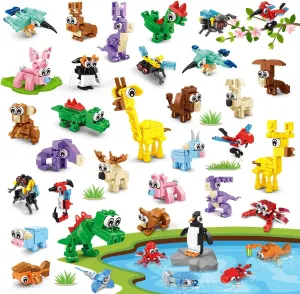 30 Packs Animal Party Favors for Kids, 810 PCS Mini Animal Building Block Toy Set for Goodie Bag Fillers Classroom Prizes Easter Birthday Children's Day for Boys Girls Student Ages 6 