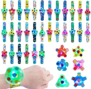 30Pcs Light Up Fidget Rotating Toy   30Pcs Slap Bracelets, Dinosaur Party Favors Easter Egg Fillers Stocking Stuffers for Kids Goodie Bags Stuffers Glow in The Dark Supplies Birthday Gifts