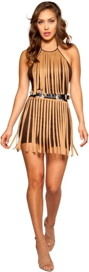 3357 - Suede Dress with Fringe Detail