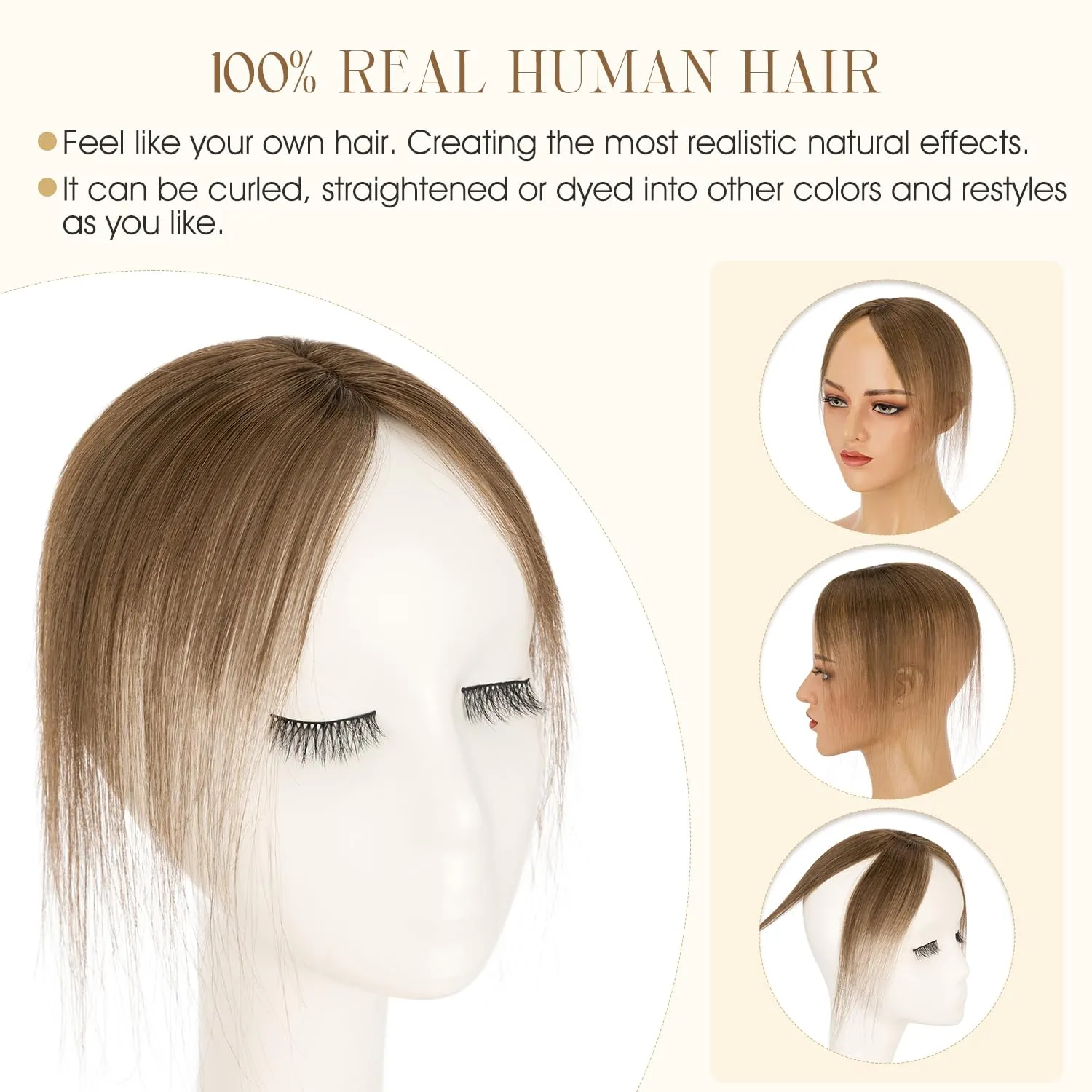 360° Cover Clip in Human Hair Topper for Women,Medium Brown Hair Toppers Hair Pieces for Daily Wear,Lightweight & Invisible(Medium Brown)