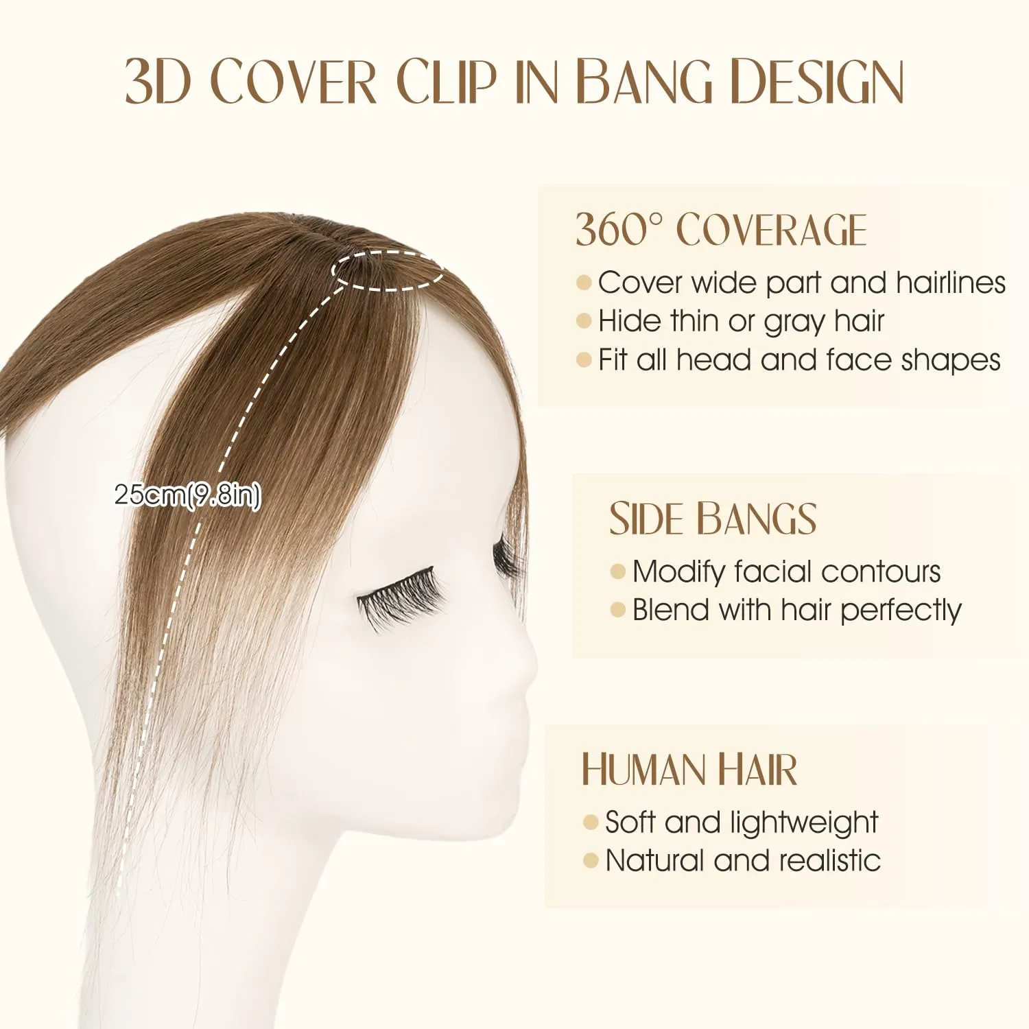 360° Cover Clip in Human Hair Topper for Women,Medium Brown Hair Toppers Hair Pieces for Daily Wear,Lightweight & Invisible(Medium Brown)