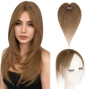 360° Cover Clip in Human Hair Topper for Women,Medium Brown Hair Toppers Hair Pieces for Daily Wear,Lightweight & Invisible(Medium Brown)