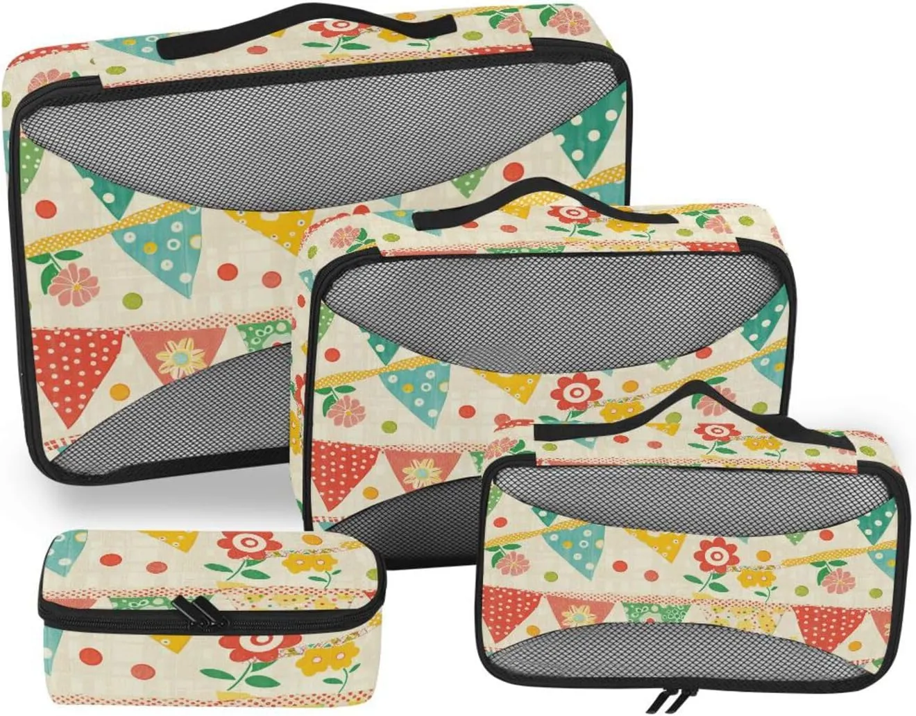 4 Pcs set organizer bags set Mesh Travel Essentials Colorful Flag in Bohemian Style portable compression packing