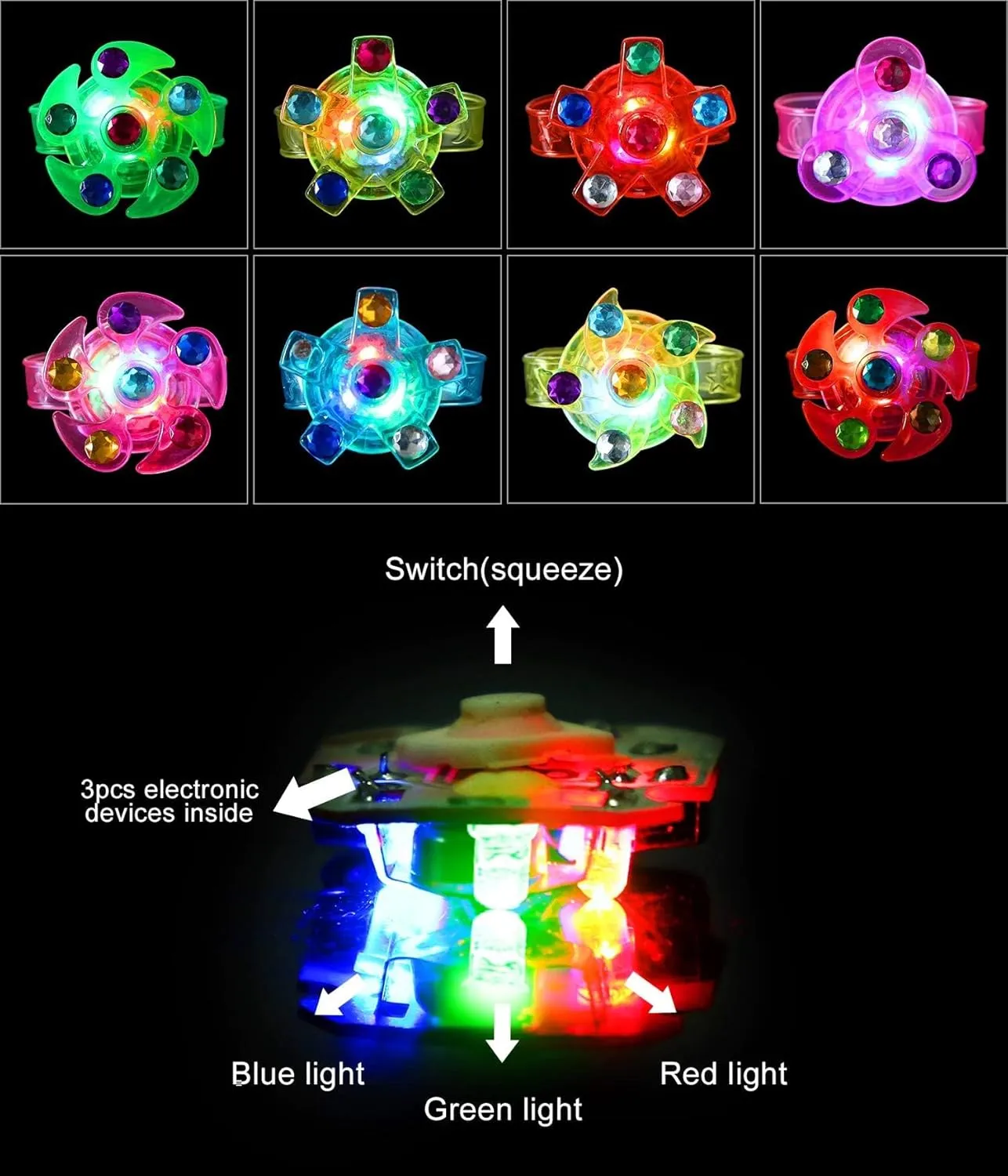 48 Pack LED Light Up Fidget Spinner Bracelets Party Favors for Kids 4-8 8-12, Glow in The Dark Party Supplies, Birthday Gifts, Treasure Box Toys, Goodie Bags Stuffers for Kids