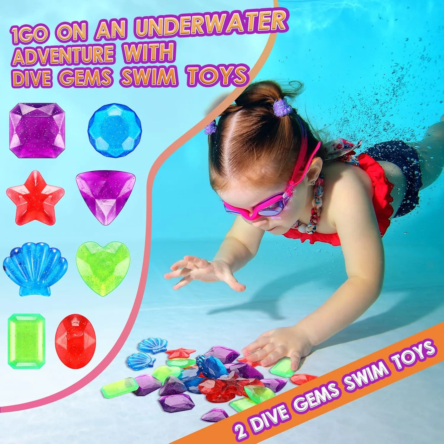 48 Pcs Dive Gems Pool Toys Swim Toys Swimming Pool Sinking Diving Gems Dive Crystals Jewels for Water Games Pirate Beach Party Bath